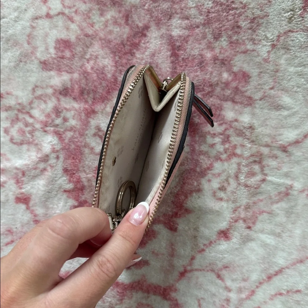 kate spade blush pink pebbled leather zip card case